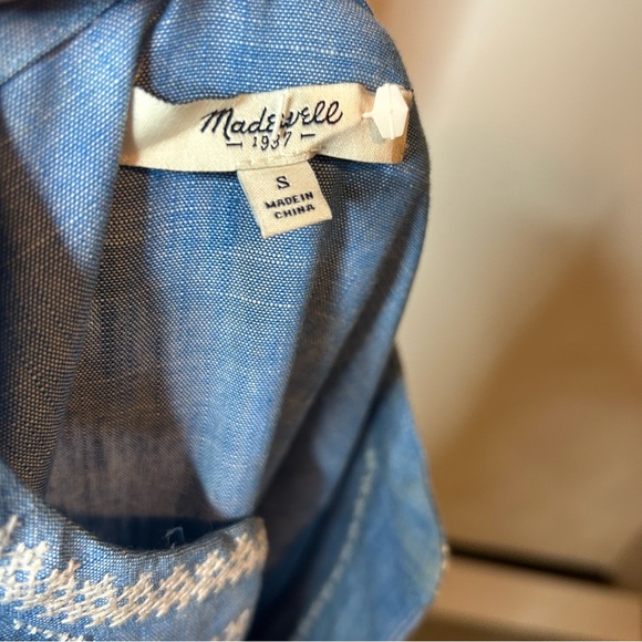 MADEWELL Blue Chambray Sunstitch Embroidered Short Sleeve Tunic Dress small - Picture 6 of 12
